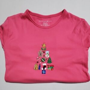 Pink Christmas T-shirt. Long sleeve. Holiday Cozy. Party Ready.